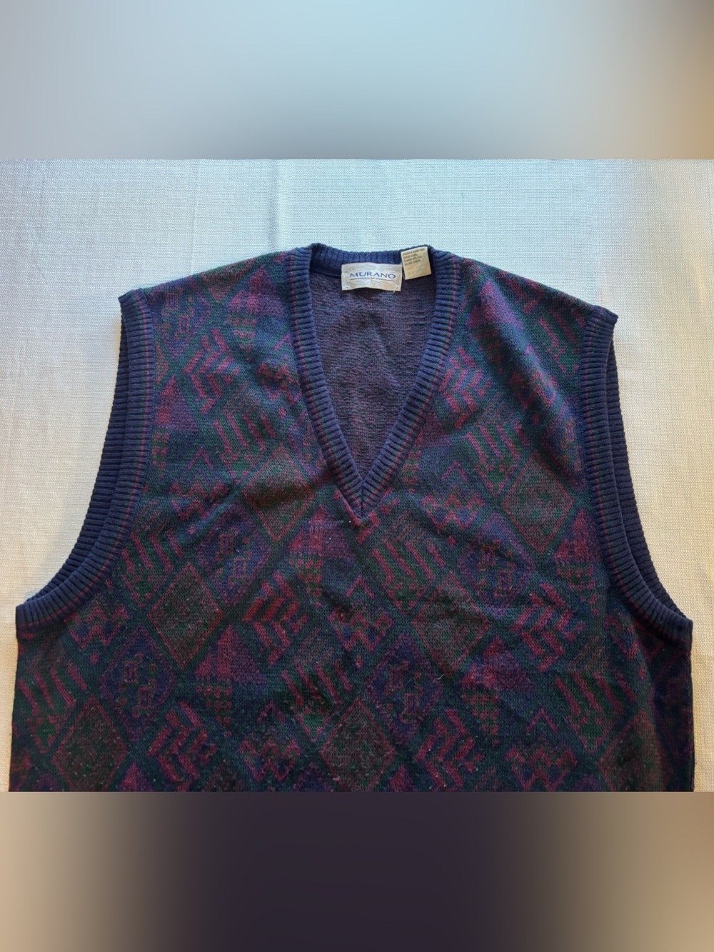 Murano Men's Navy V-Neck Patterned Sweater Vest